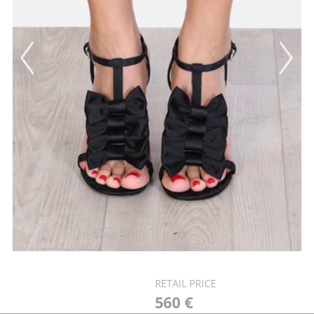 Black Satin T-Strap Bow Heel Sandals